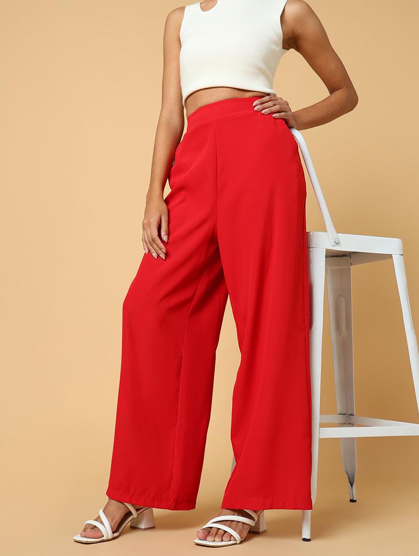 women red viscose wide leg trouser - 21515231 - Standard Image - 1
