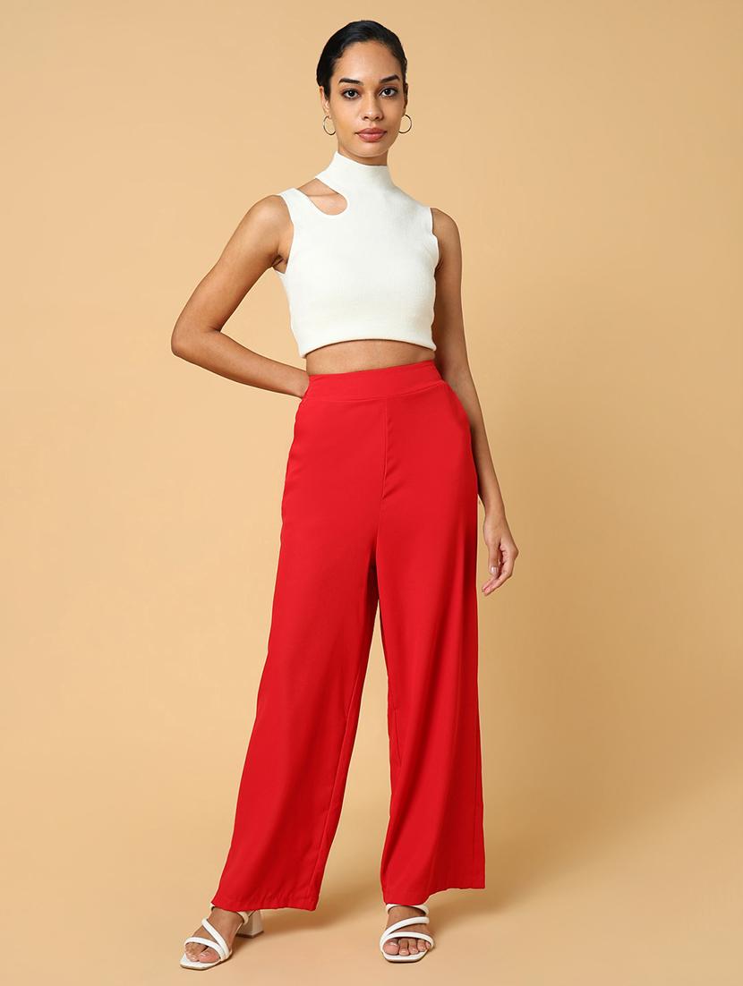women red viscose wide leg trouser - 21515231 - Standard Image - 4