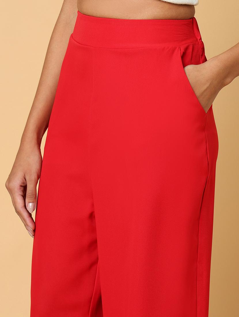women red viscose wide leg trouser - 21515231 - Standard Image - 6