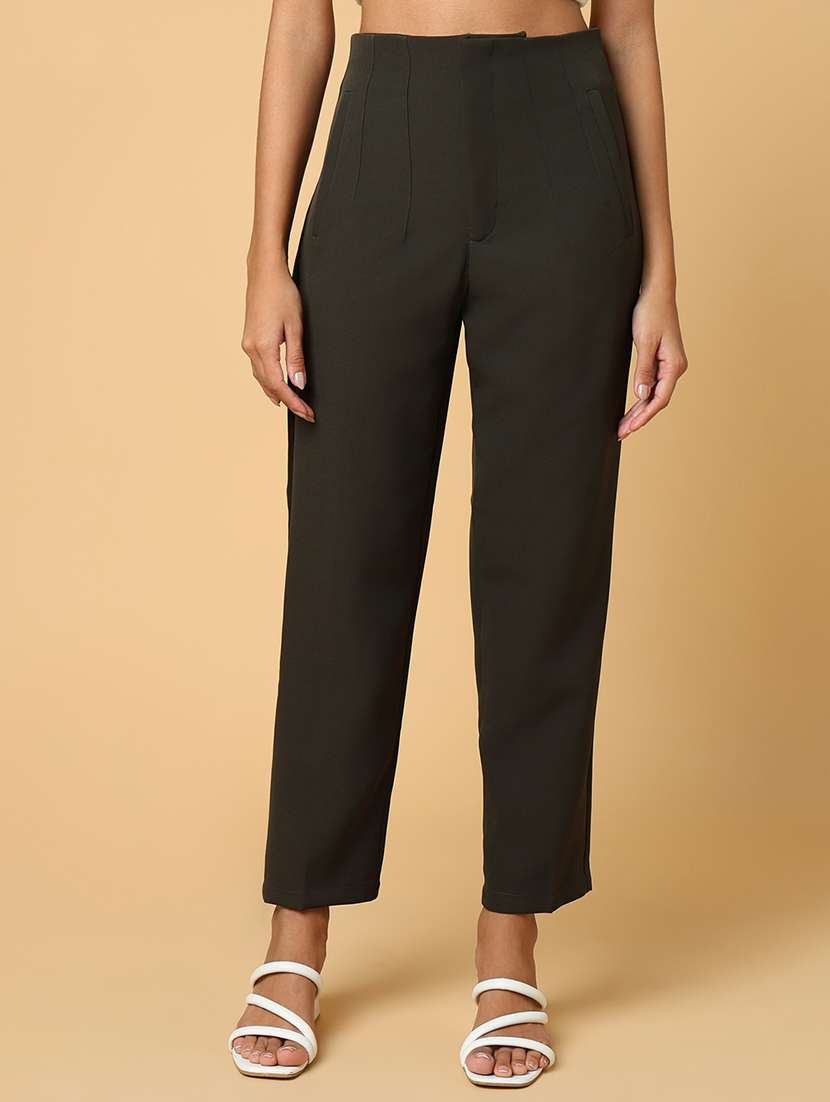 women olive viscose tailored pant