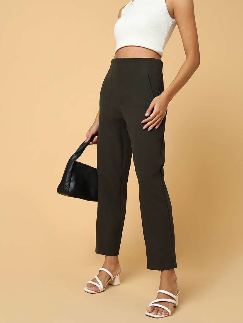 women olive viscose tailored pant - 21515232 -  Standard Image - 1