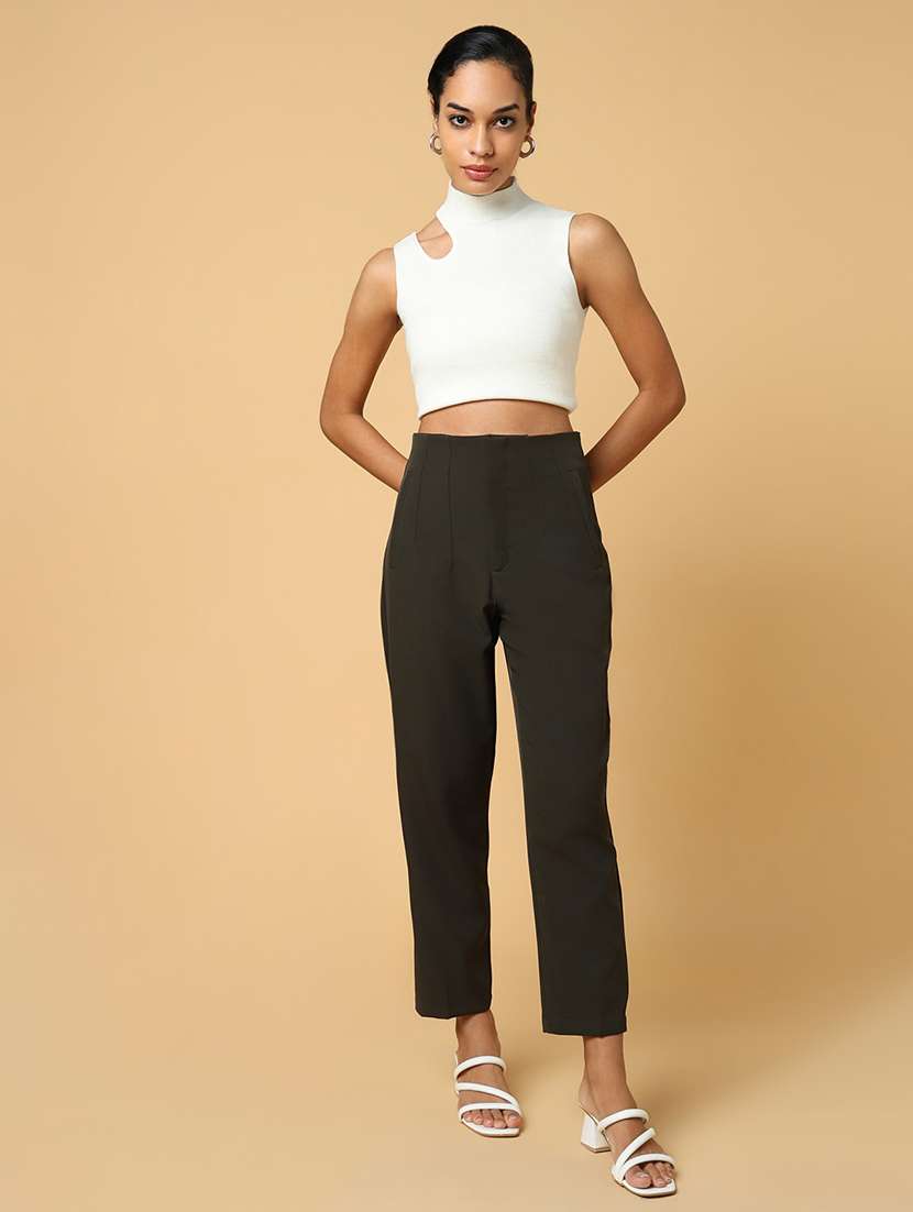 women olive viscose tailored pant - 21515232 -  Standard Image - 4