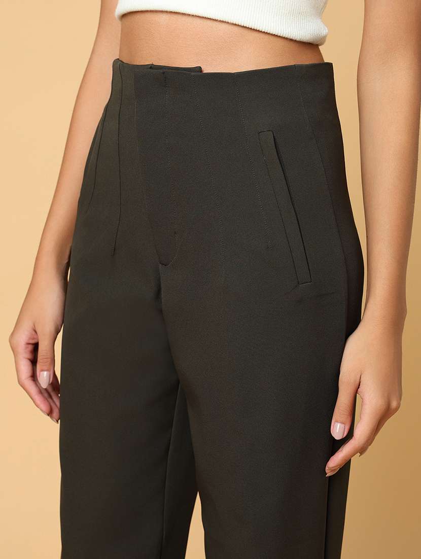 women olive viscose tailored pant - 21515232 -  Standard Image - 6