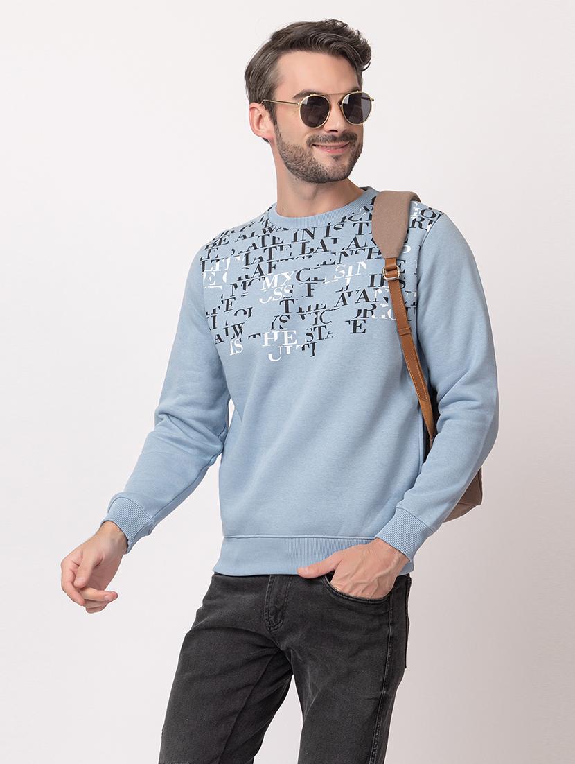 men light blue cotton chest print sweatshirt - 21515322 - Standard Image - 1