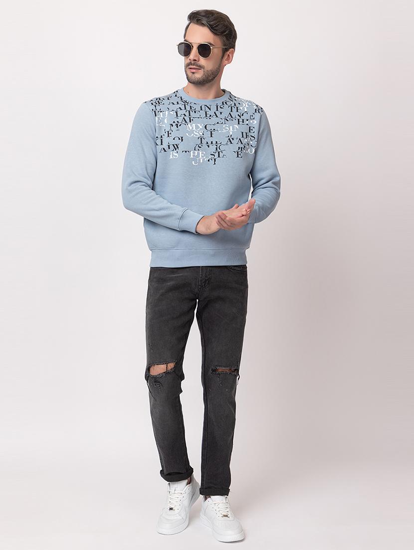 men light blue cotton chest print sweatshirt - 21515322 - Standard Image - 4
