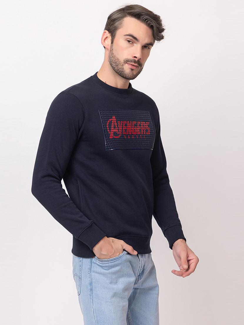 men navy blue cotton chest print sweatshirt - 21515323 - Standard Image - 1