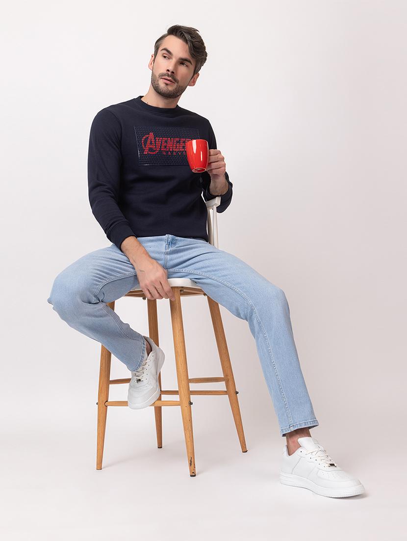 men navy blue cotton chest print sweatshirt - 21515323 - Standard Image - 4