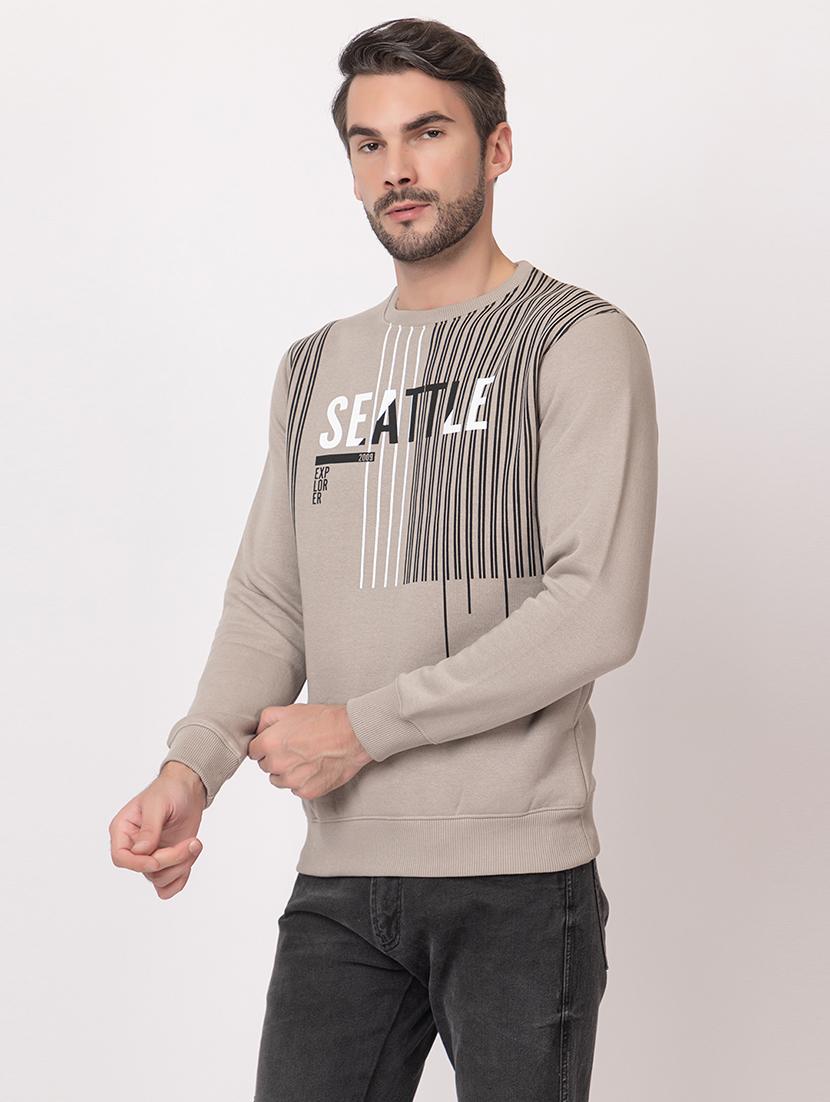 men beige cotton front print sweatshirt - 21515324 - Standard Image - 1