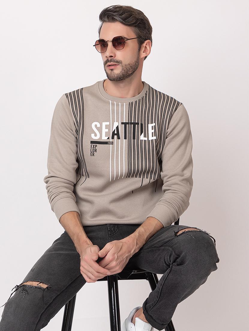 men beige cotton front print sweatshirt - 21515324 - Standard Image - 4