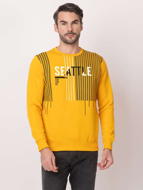 men yellow cotton front print sweatshirt - 21515325 - Standard Image - 0