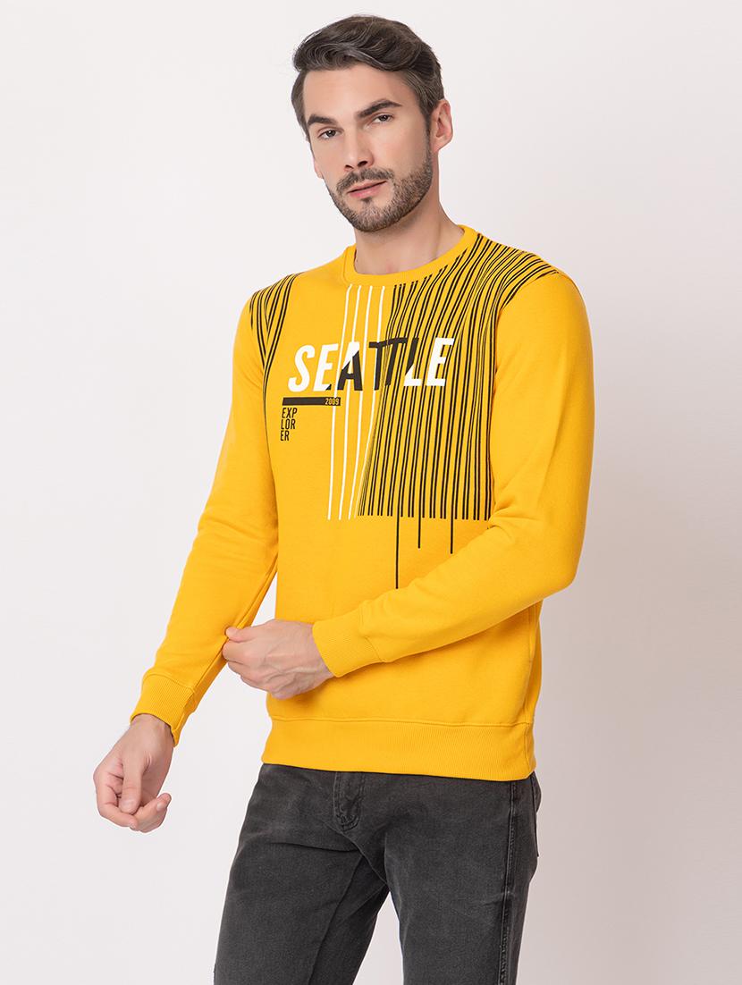 men yellow cotton front print sweatshirt - 21515325 - Standard Image - 1