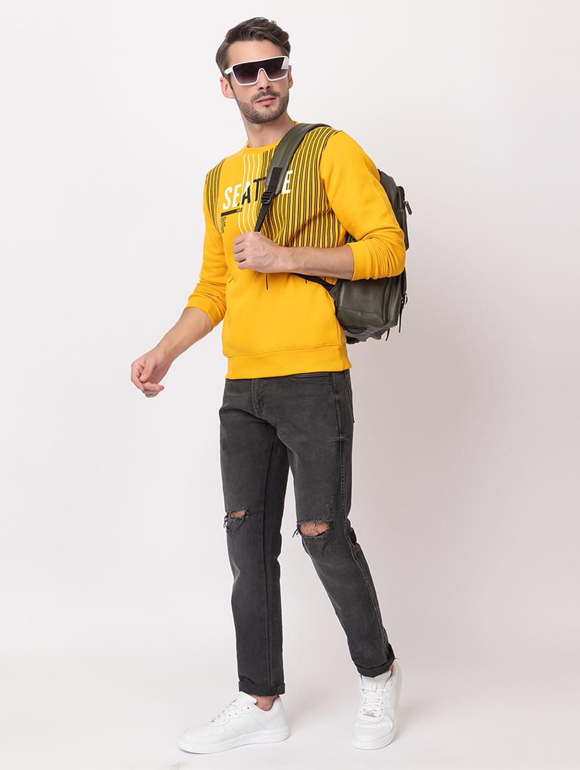 men yellow cotton front print sweatshirt - 21515325 - Standard Image - 4