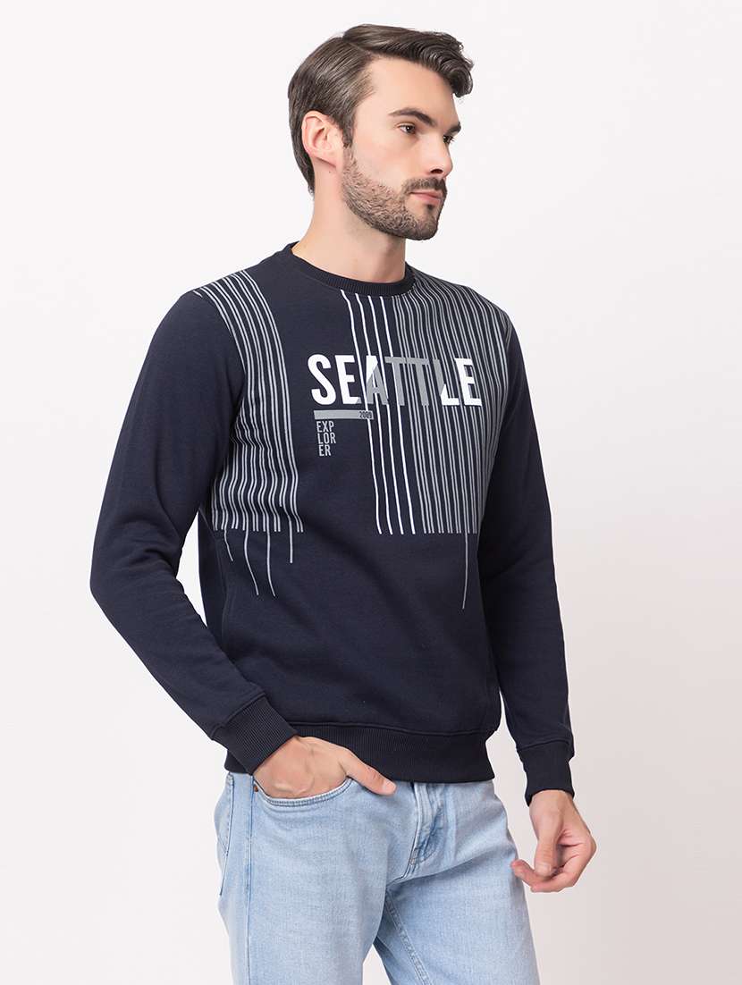 men navy blue cotton front print sweatshirt - 21515326 -  Standard Image - 1