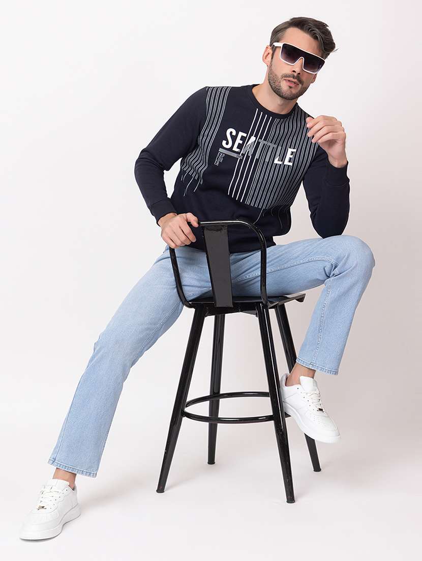 men navy blue cotton front print sweatshirt - 21515326 -  Standard Image - 4