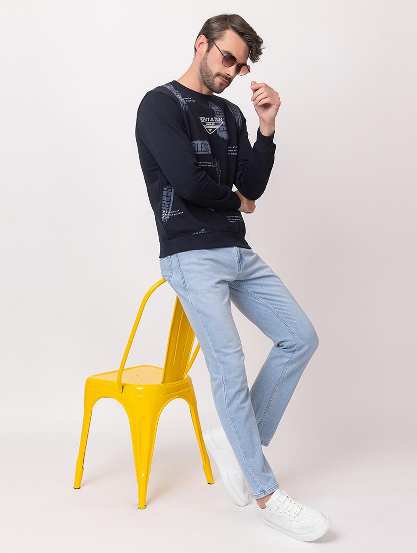 men navy blue cotton front print sweatshirt - 21515330 - Standard Image - 4