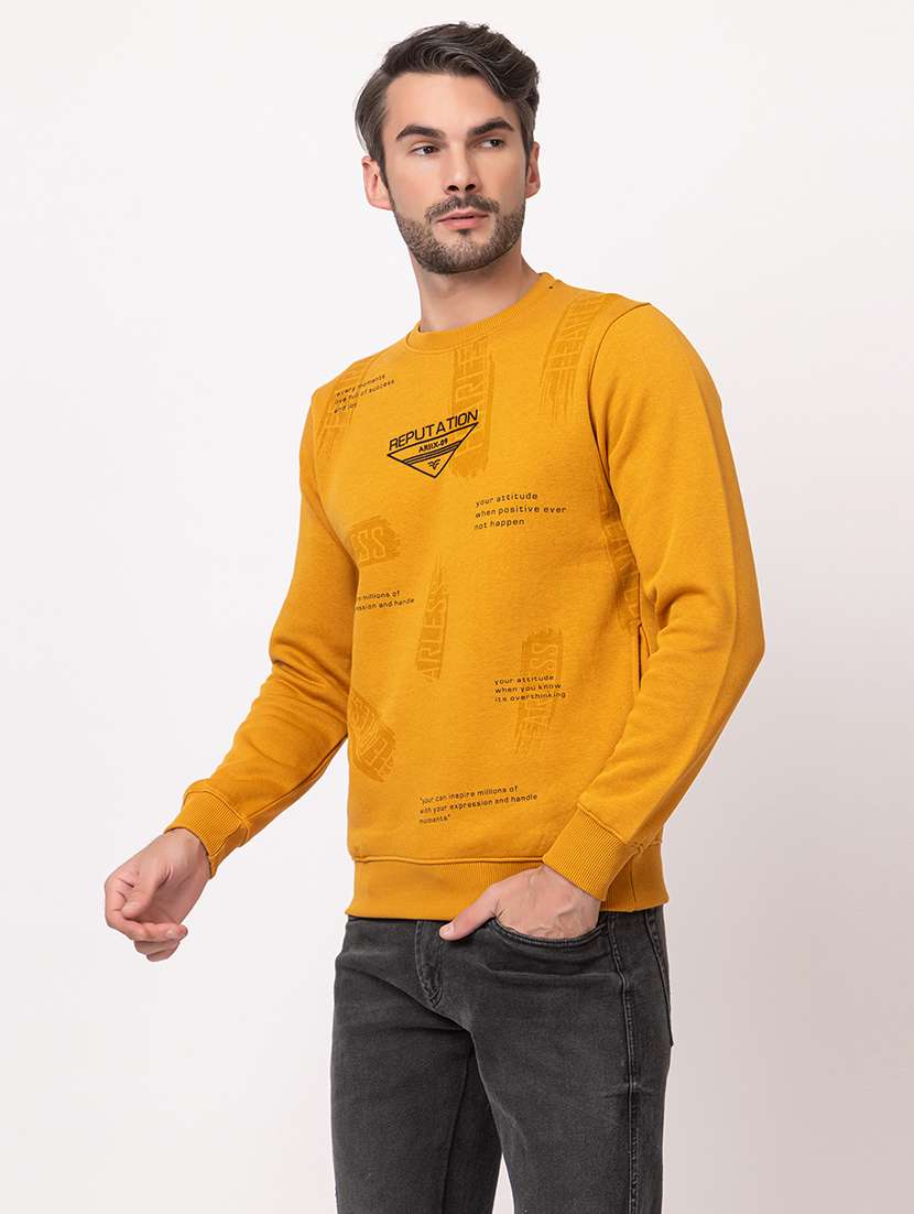 men mustard cotton front print sweatshirt - 21515332 -  Standard Image - 1