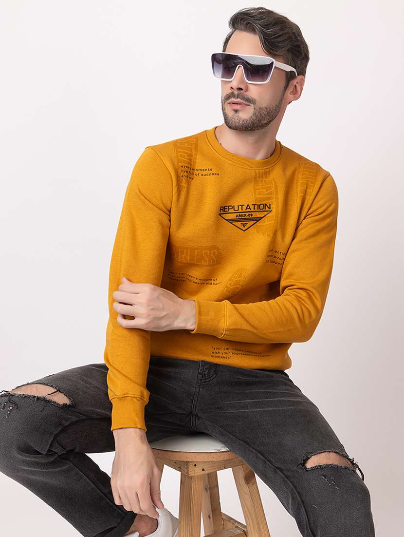men mustard cotton front print sweatshirt - 21515332 - Standard Image - 4