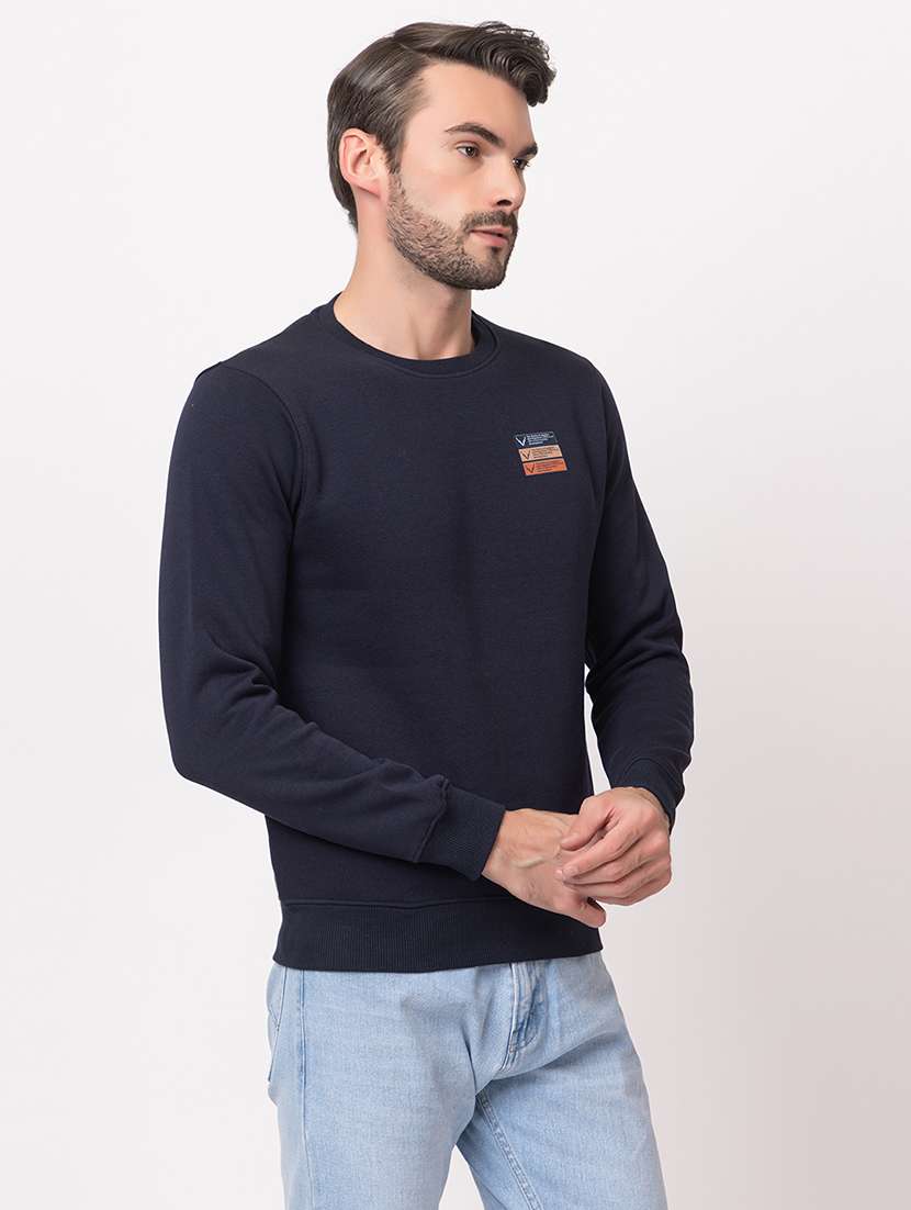 men navy blue cotton back print sweatshirt - 21515333 -  Standard Image - 1