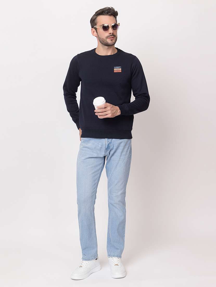 men navy blue cotton back print sweatshirt - 21515333 - Standard Image - 4