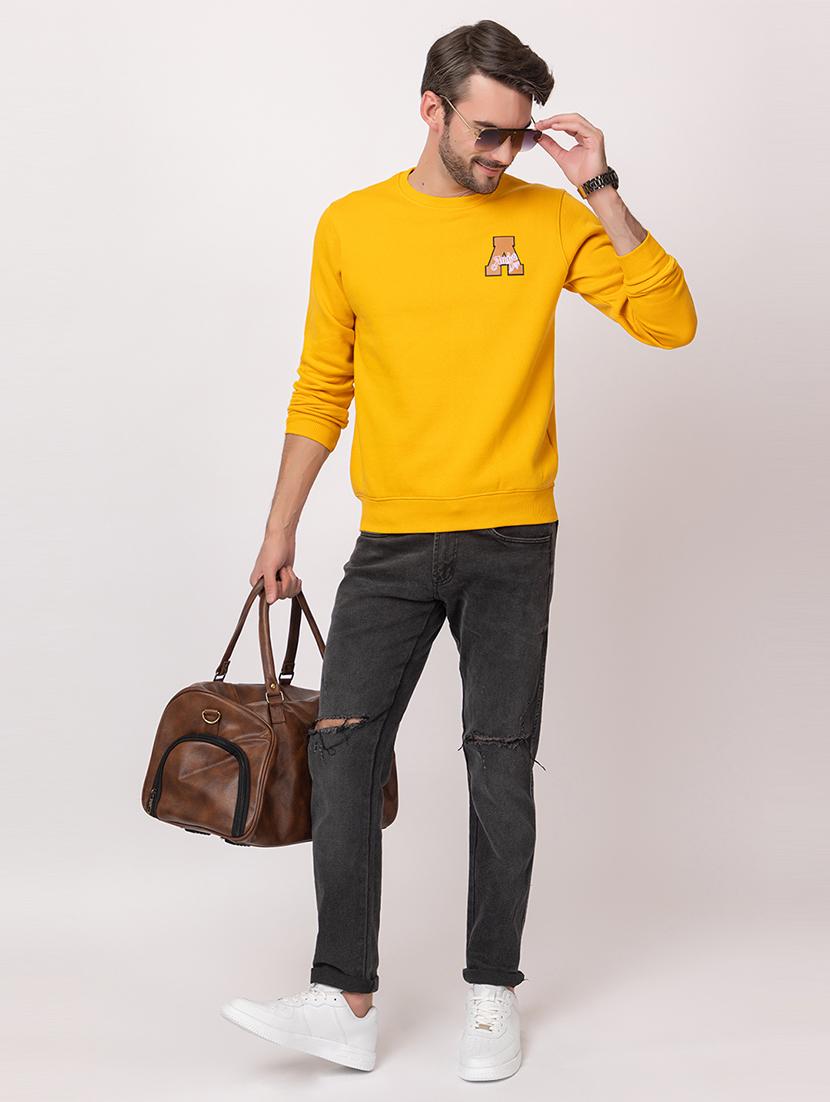 men yellow cotton back print sweatshirt - 21515338 - Standard Image - 4