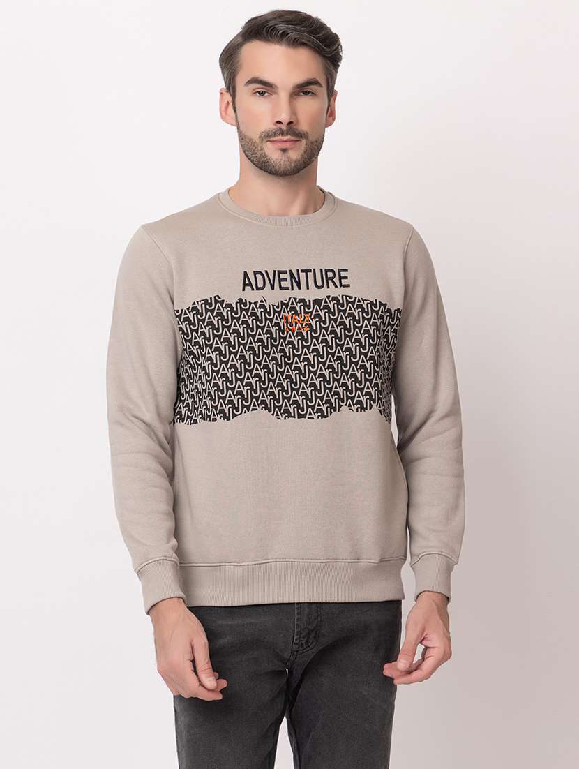 men beige cotton chest print sweatshirt - 21515339 - Zoom Image - 0