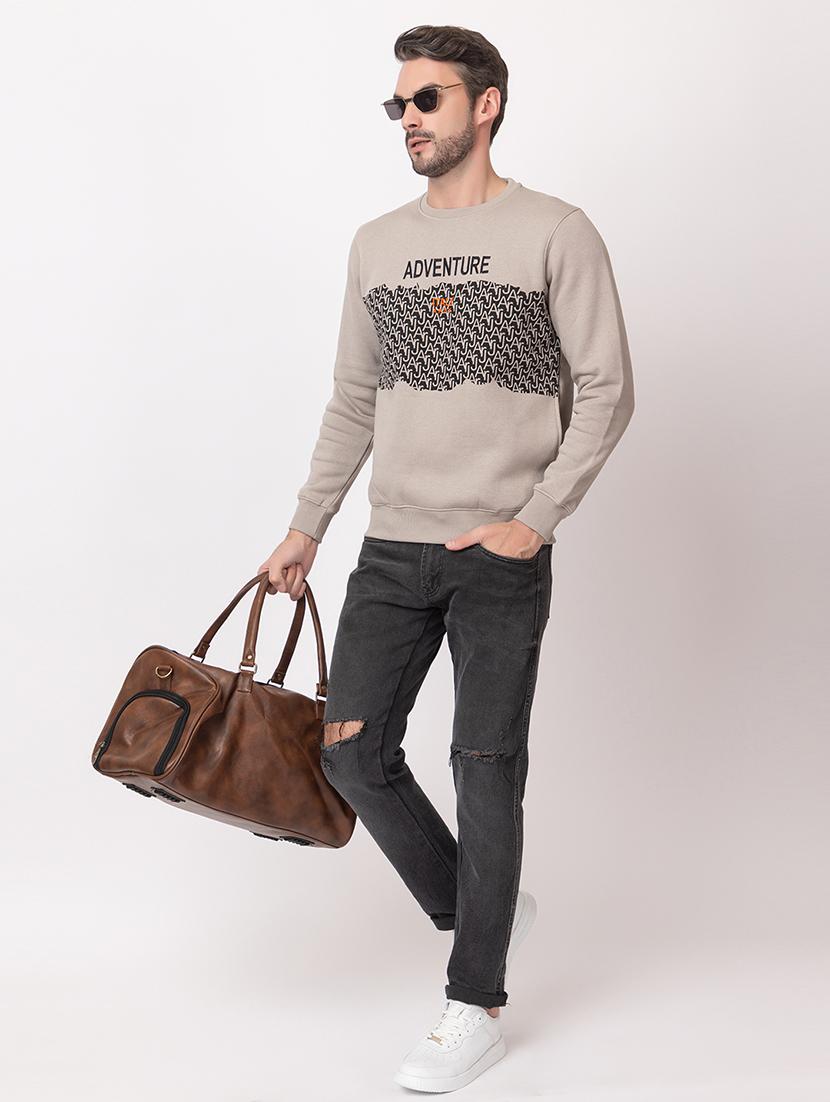 men beige cotton chest print sweatshirt - 21515339 - Standard Image - 4