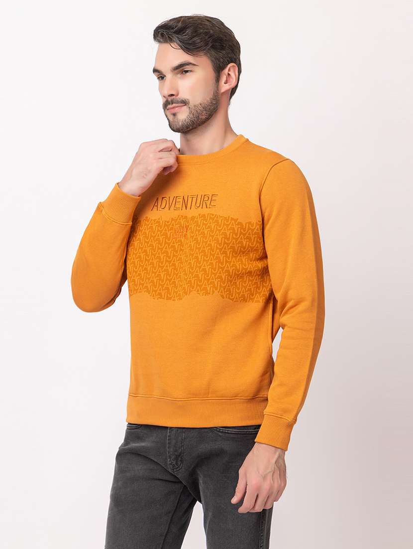 men mustard cotton chest print sweatshirt - 21515340 - Standard Image - 1