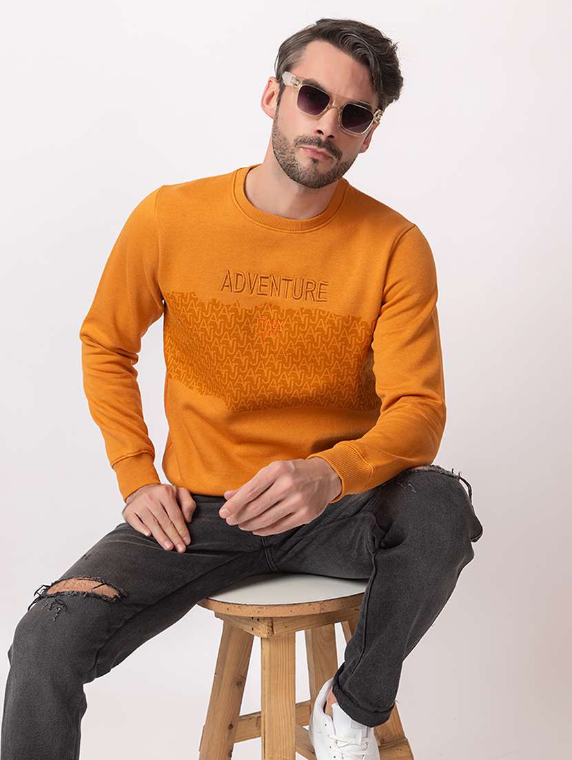 men mustard cotton chest print sweatshirt - 21515340 - Standard Image - 4
