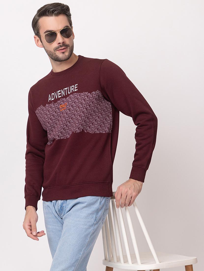 men burgundy cotton chest print sweatshirt - 21515341 -  Standard Image - 1