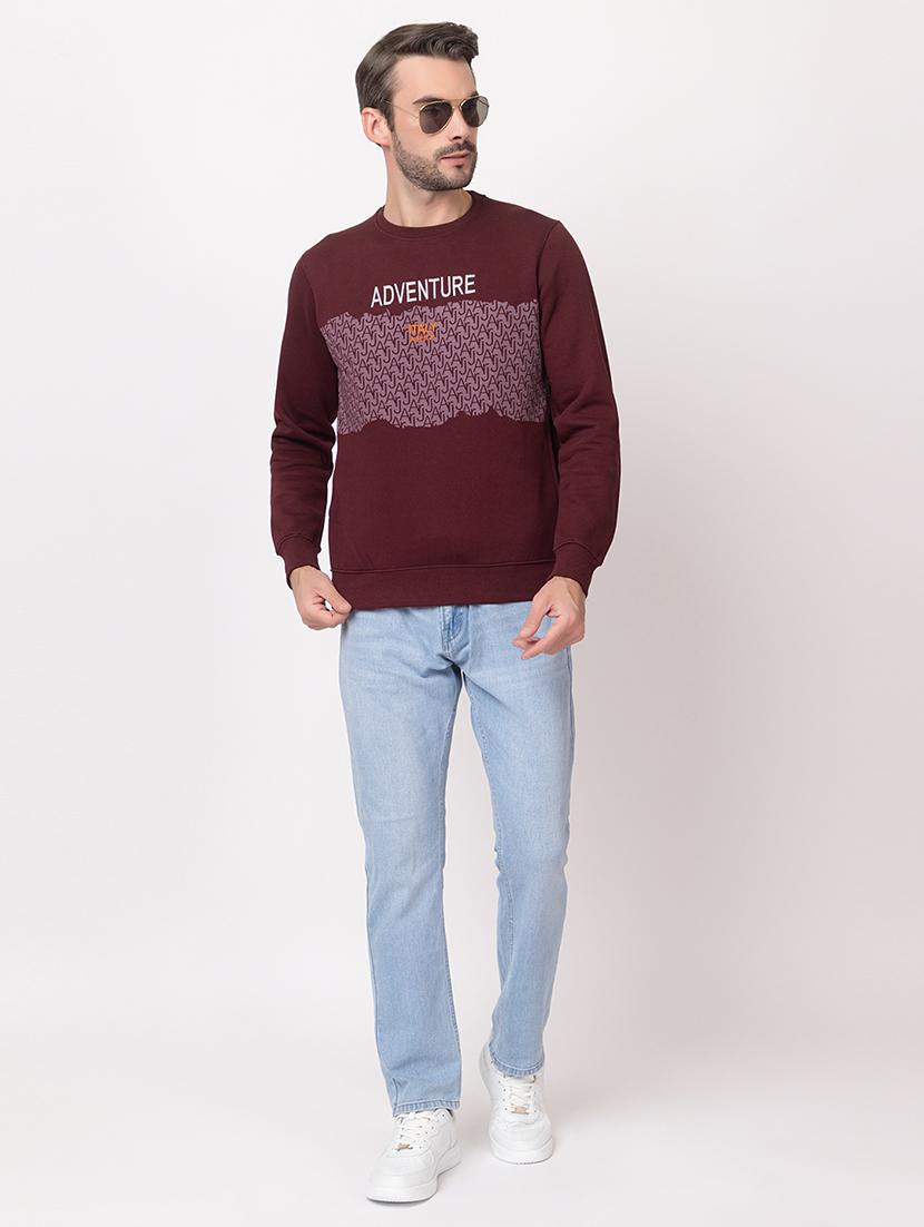 men burgundy cotton chest print sweatshirt - 21515341 - Standard Image - 4