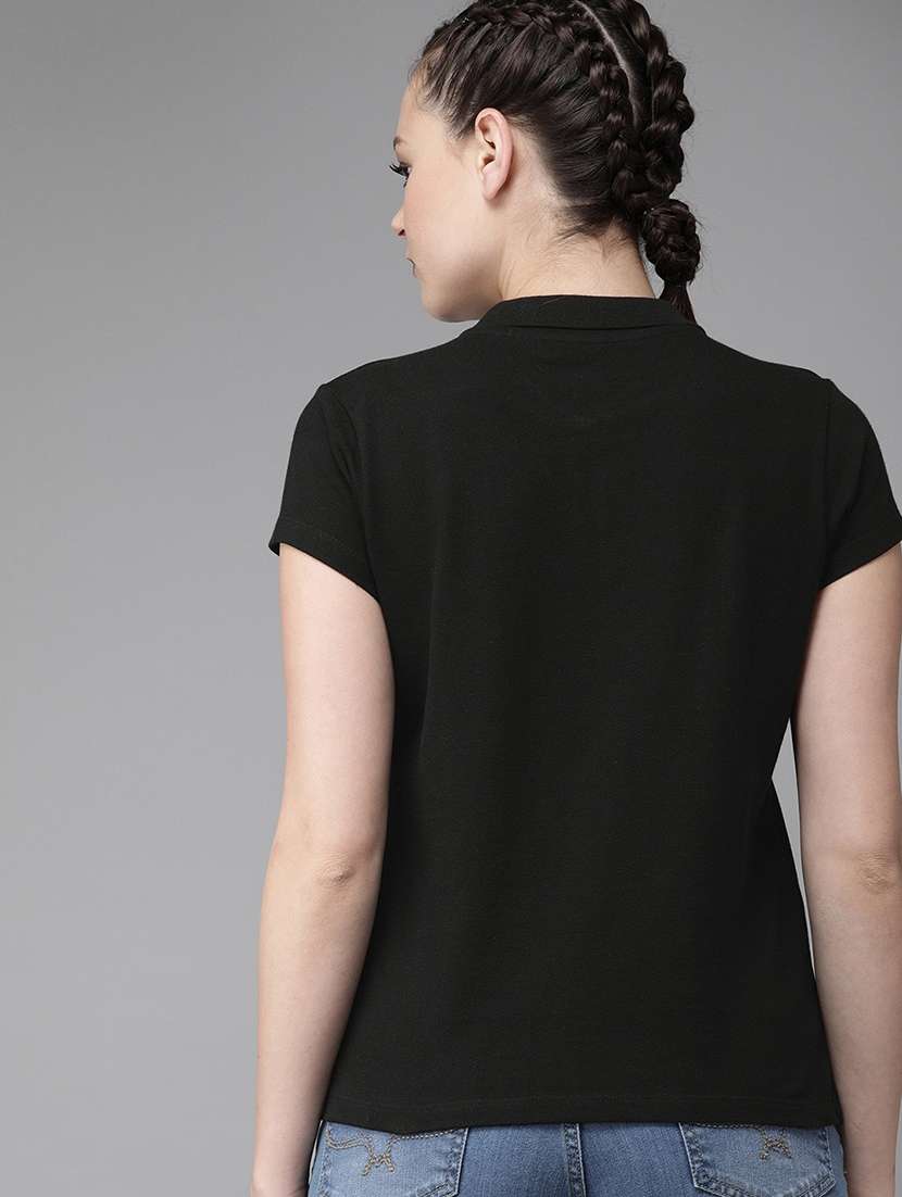 women solid short sleeves polo t-shirt - 21515359 - Standard Image - 1