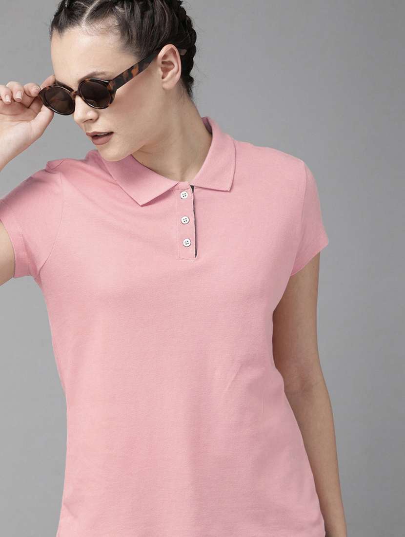 women pink cotton blend polo t-shirt - 21515373 -  Standard Image - 1