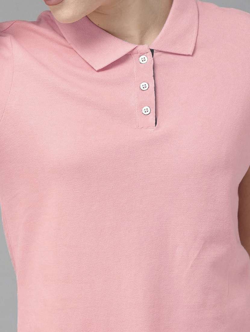 women pink cotton blend polo t-shirt - 21515373 - Standard Image - 4
