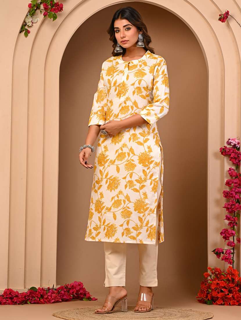 women white floral straight kurta - 21515484 -  Standard Image - 1