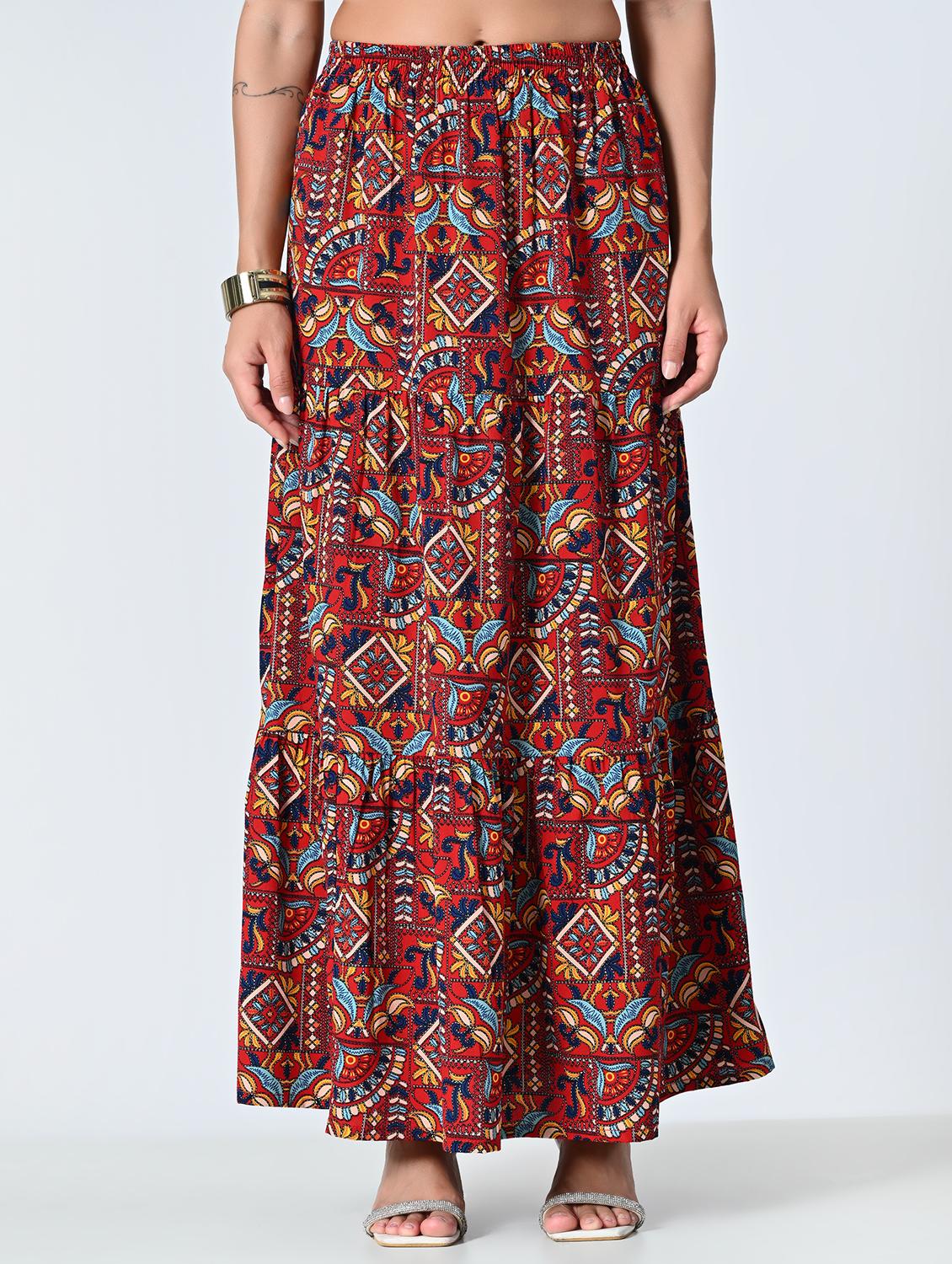 women maroon printed tiered skirt - 21515492 - Zoom Image - 0