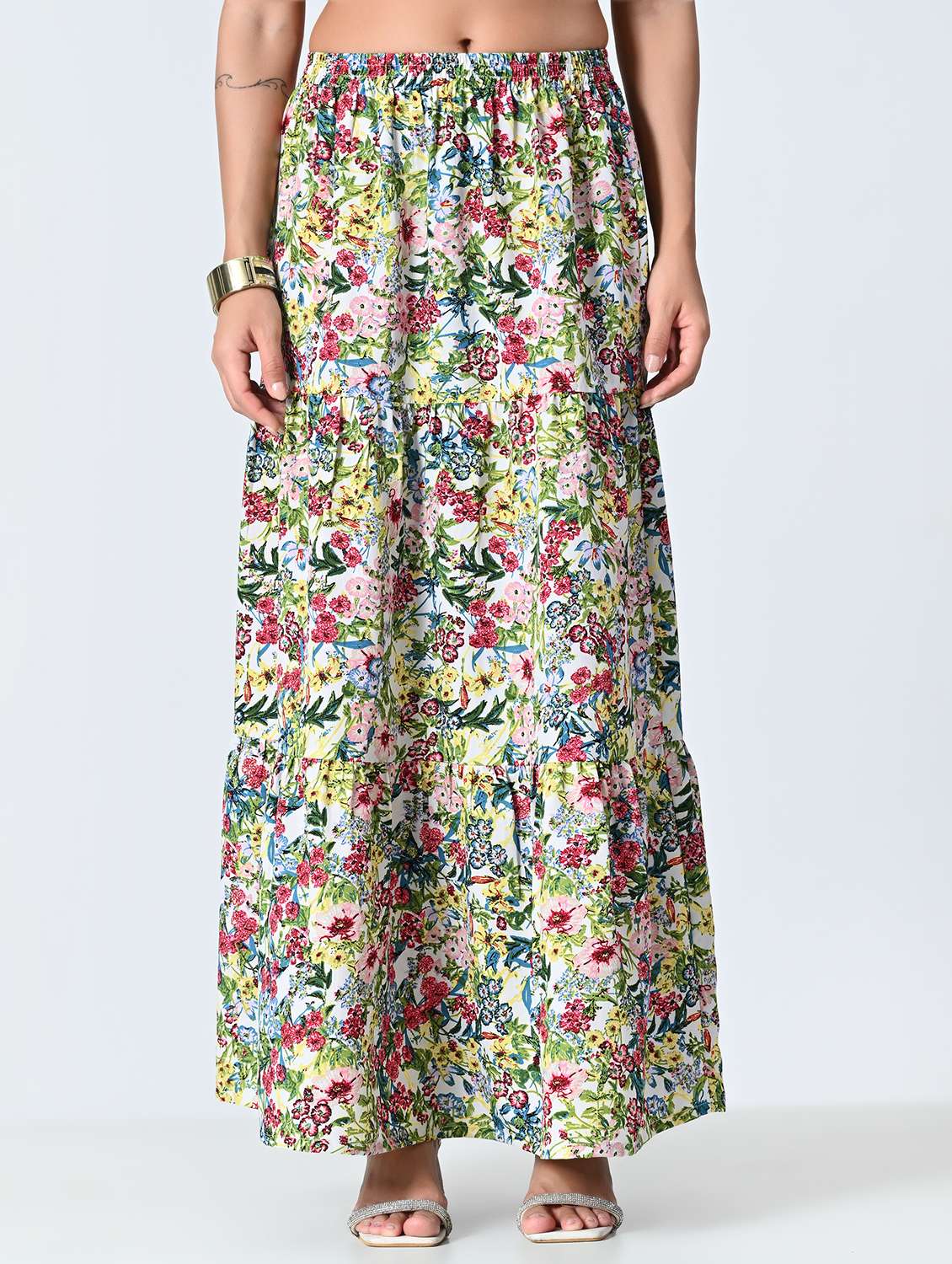 women multi colored crepe tiered skirt