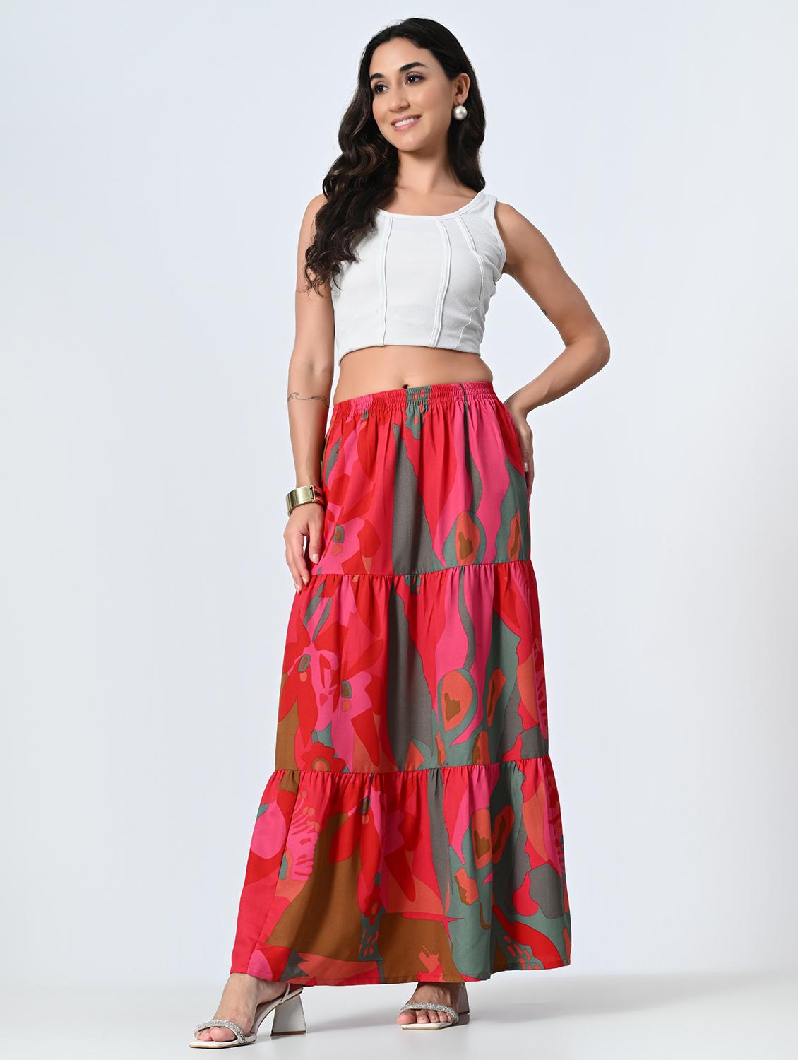 women multi colored printed tiered skirt - 21515494 - Standard Image - 4