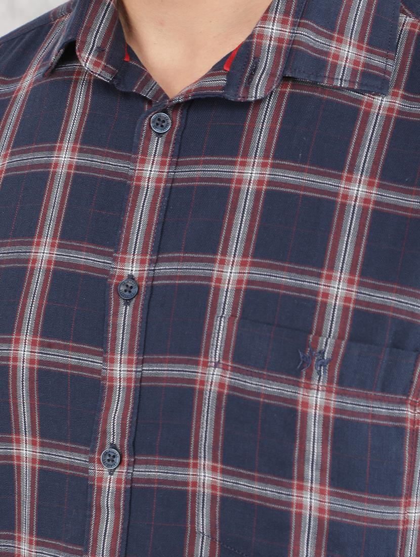 men navy blue checks long sleeves casual shirt - 21517895 - Standard Image - 6
