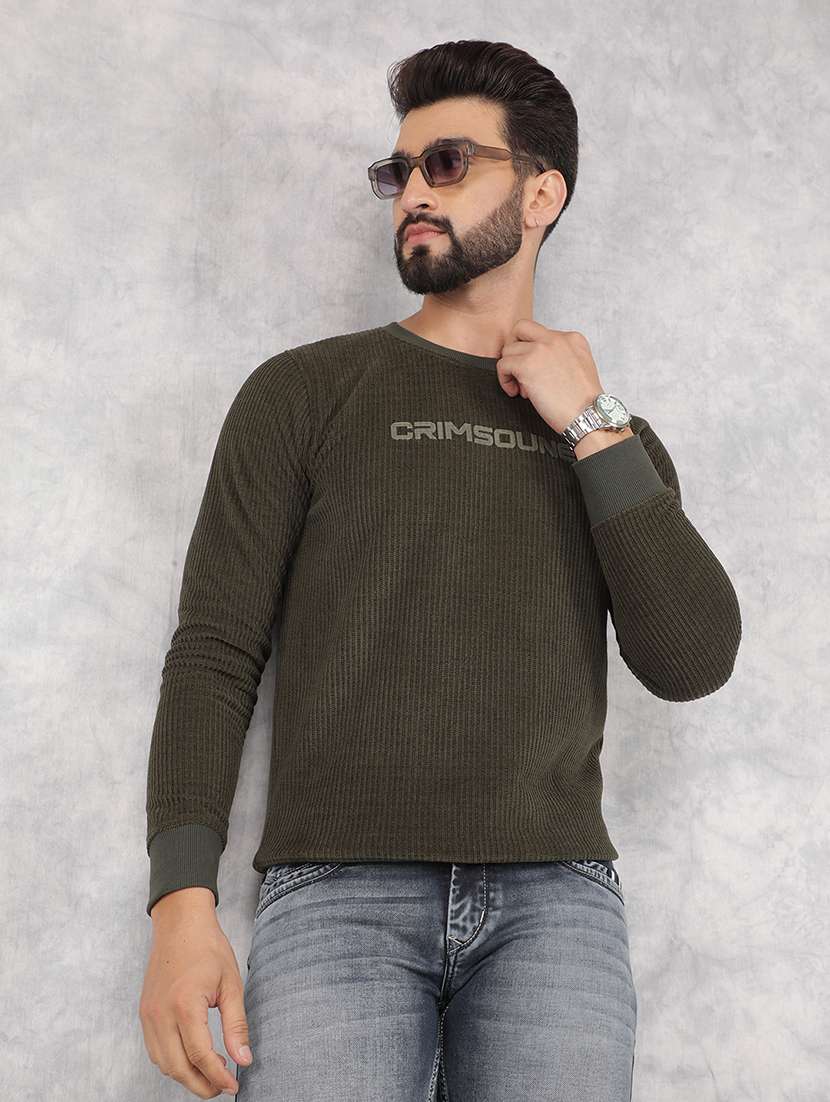 men olive chest print sweatshirt - 21517935 -  Standard Image - 1