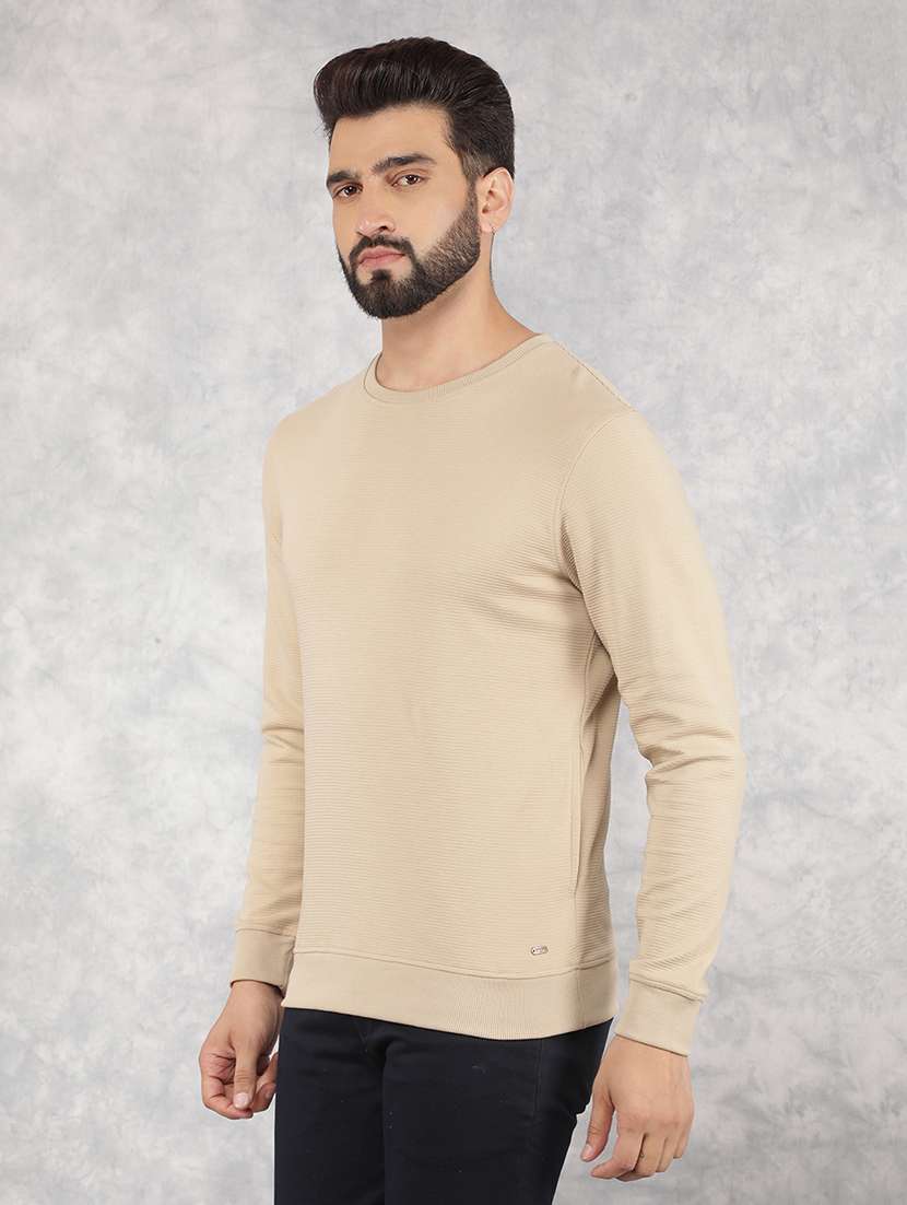 men beige plain sweatshirt