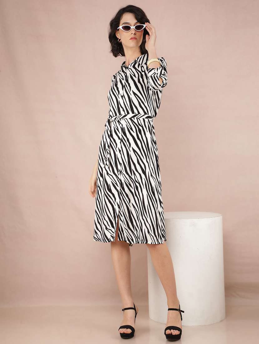 women animal printed collared shirt dress
