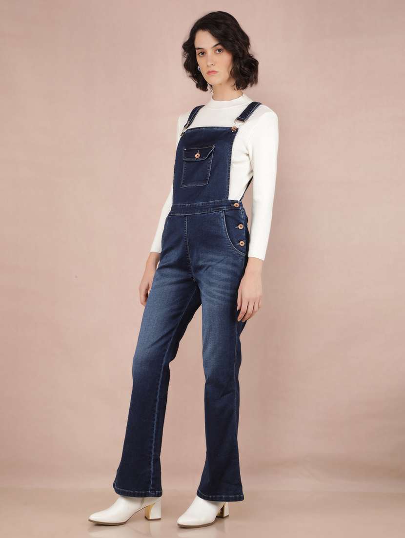 women navy blue cotton dungaree 