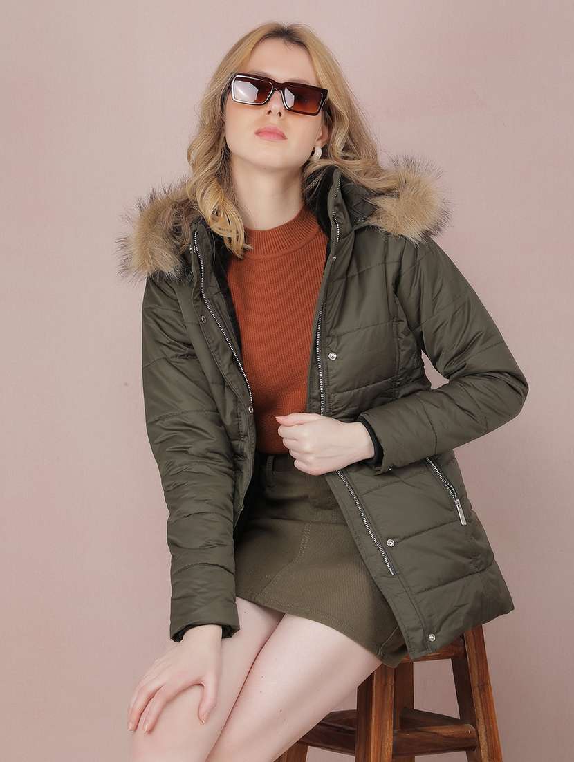 women solids long sleeves quilted jacket - 21517951 - Standard Image - 1