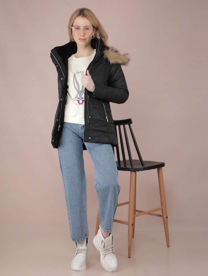 women solid long sleeve quilted jacket - 21517952 - Standard Image - 4
