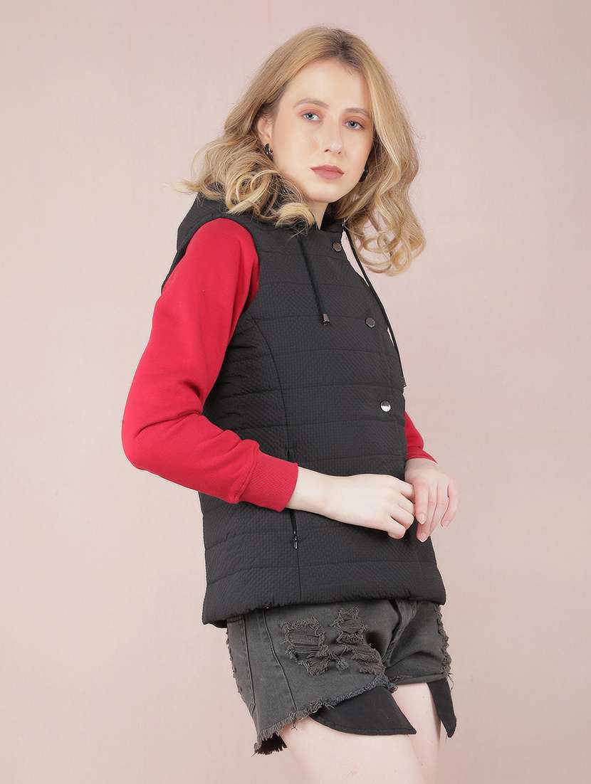 women solids sleeveless quilted jacket - 21517954 - Standard Image - 1