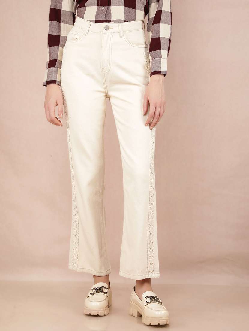 women solid high rise bootcut jean