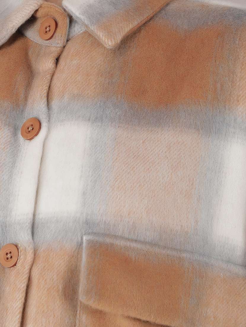 women check printed collared long sleeve shacket - 21517980 -  Standard Image - 6