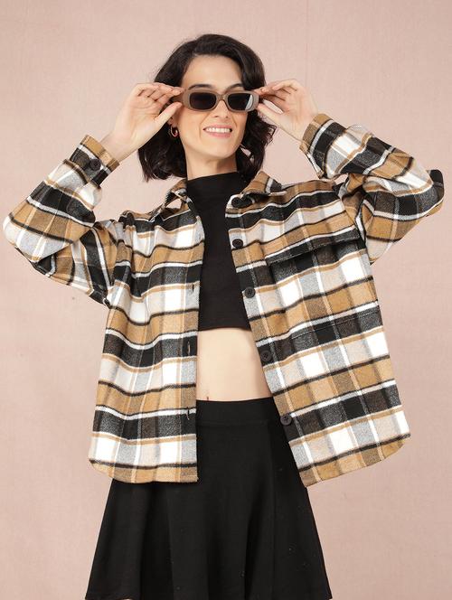 women checked printed collared shacket - 21517981 -  Standard Image - 0