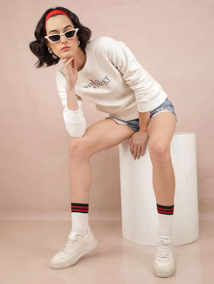 women white cotton blend chest print sweatshirt - 21517987 -  Standard Image - 4