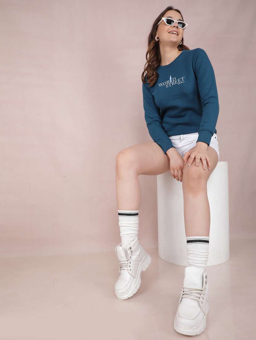 women blue cotton blend chest print sweatshirt - 21517989 -  Standard Image - 4